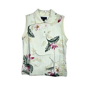 NWT Island Trader Floral Print Sleeveless Polo Top Sz M